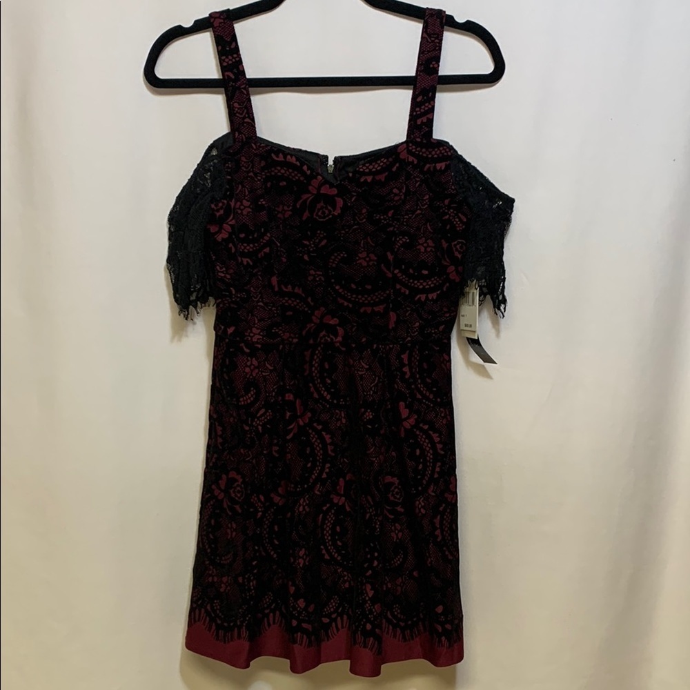 Trixxi Black and Red Cold Shoulder Lace Dress